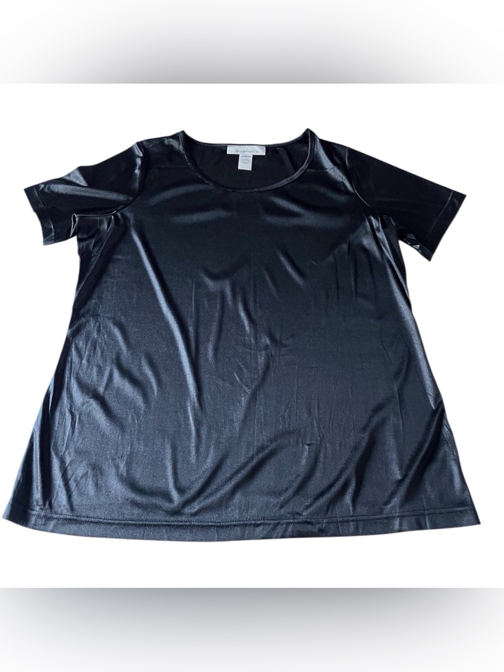 Roaman's Black Transparent Black OversizeWomen's Tunic Top with Short Sleeves, M - Picture 9 of 11